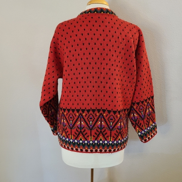 Dale of Norway Red Wool Fair Isle Cardigan Sweater - Picture 8 of 10